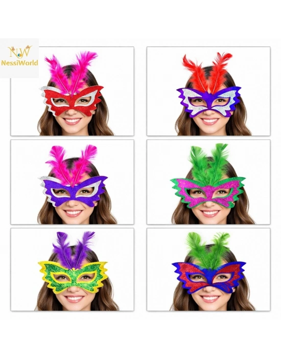 Tüylü Renkli Karton Parti Maskesi – 6 Renk