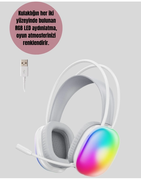 ® Type-C Şarjlı RGB Işıklı Bluetooth Oyuncu Kulaklığı