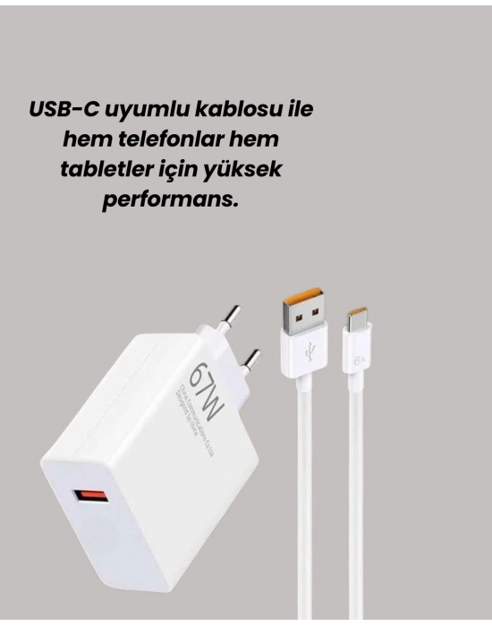 ® Type-C Uyumlu 67W Turbo Hızlı Şarj Aleti Akıllı Koruma Sistemli