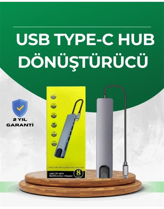 ® Type‑C Dönüştürücü – 2×USB3.0, SD/MS, 4K HDMI & RJ45 ile Profesyonel Kullanım