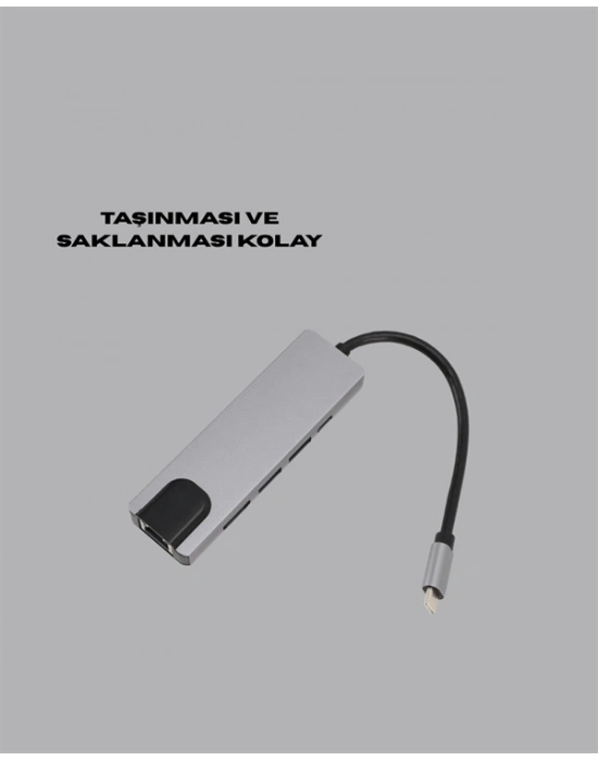 ® Type‑C Dönüştürücü – 2×USB3.0, SD/MS, 4K HDMI & RJ45 ile Profesyonel Kullanım