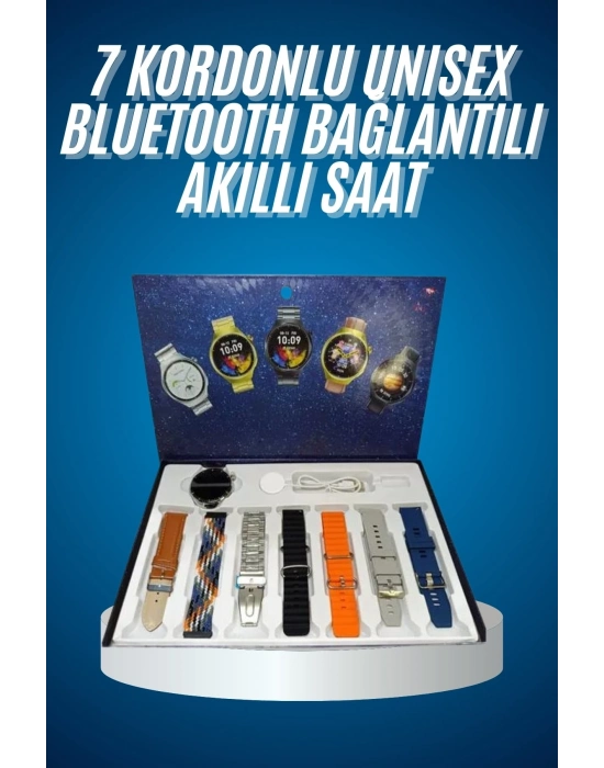 ® Unısex Yuvarlak Ekranlı 7 Kordonlu Akıllı Saat GPS Destekli Çoklu Kordon Seçeneği