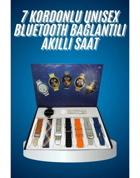 ® Unısex Yuvarlak Ekranlı 7 Kordonlu Akıllı Saat GPS Destekli Çoklu Kordon Seçeneği
