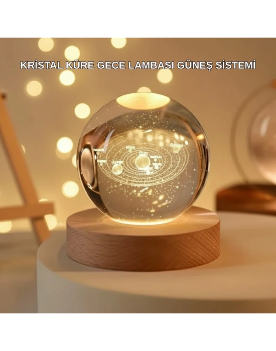 ® USB Bağlantılı Işıklı Kristal Küre Modern Ahşap Tabanlı Dekor