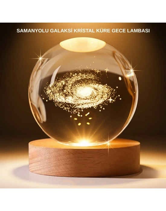 ® USB Bağlantılı Samanyolu Galaksi Küre Ahşap Standlı 3D Işıklı Dekor Lambası