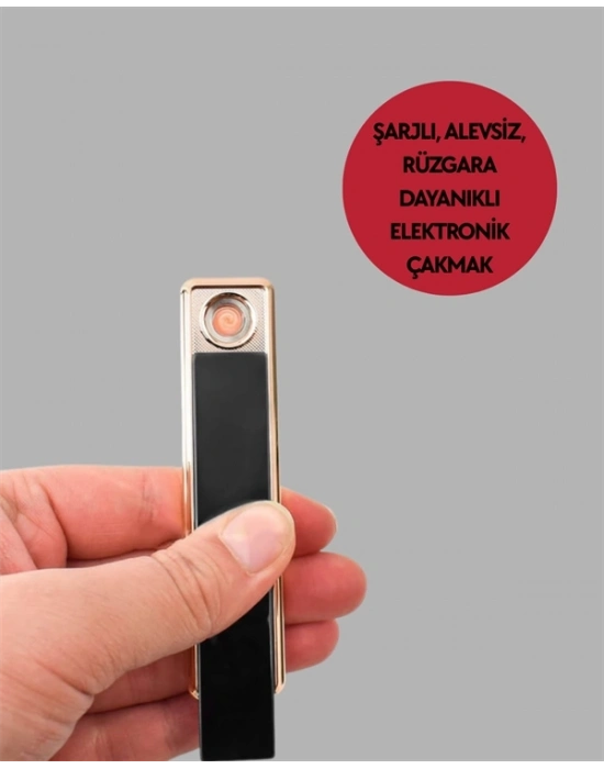 ® USB Şarjlı Alevsiz Elektronik Çakmak – Rüzgara Dayanıklı, Gazsız, Güvenli Kullanım