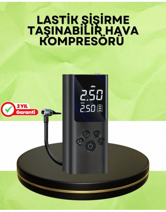 ® USB Şarjlı Taşınabilir Hava Kompresörü Dijital Ekranlı