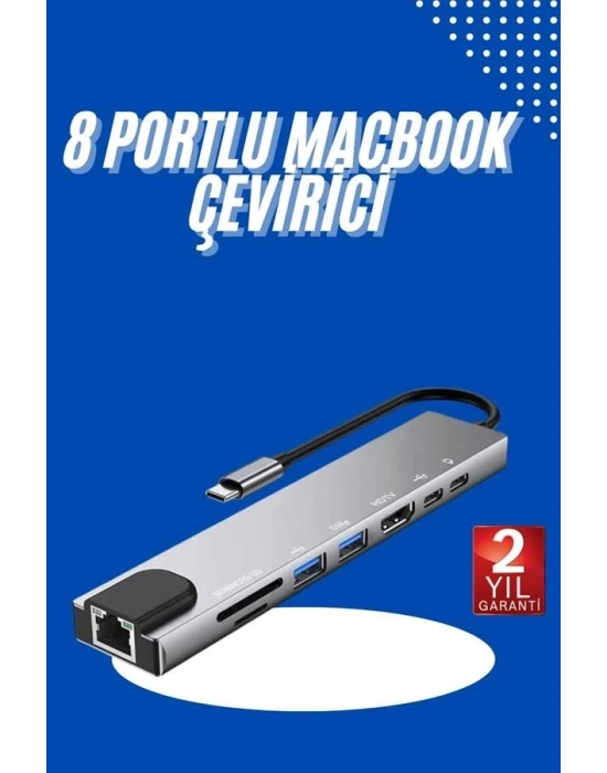 ® Usb Type-c Hub Dönüştürücü Çevirici Çoklayıcı Macbook Çevirici 8 Portlu