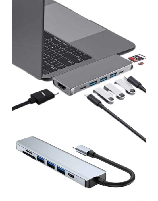 ® Usb Type-c Hub Dönüştürücü Çevirici Çoklayıcı Macbook Çevirici 8 Portlu