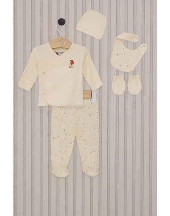 ® U.S.Polo Kız Bebek 5Li Zıbın Seti USB2107 Krem