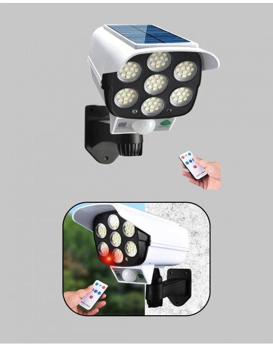 ® Uzaktan Kumandalı Güneş Enerjili LED Güvenlik Lambası Kamera Tipi Hareket Sensörlü