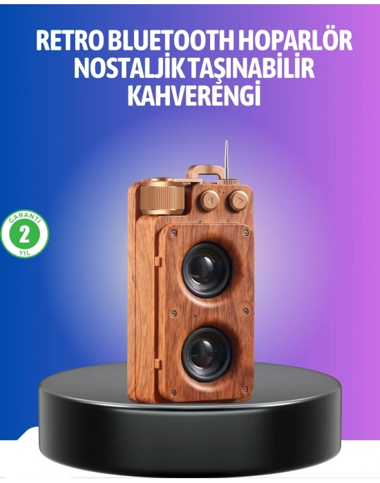 ® Vintage Tasarımlı Bluetooth Hoparlör Uzun Pil Ömürlü ve FM Destekli
