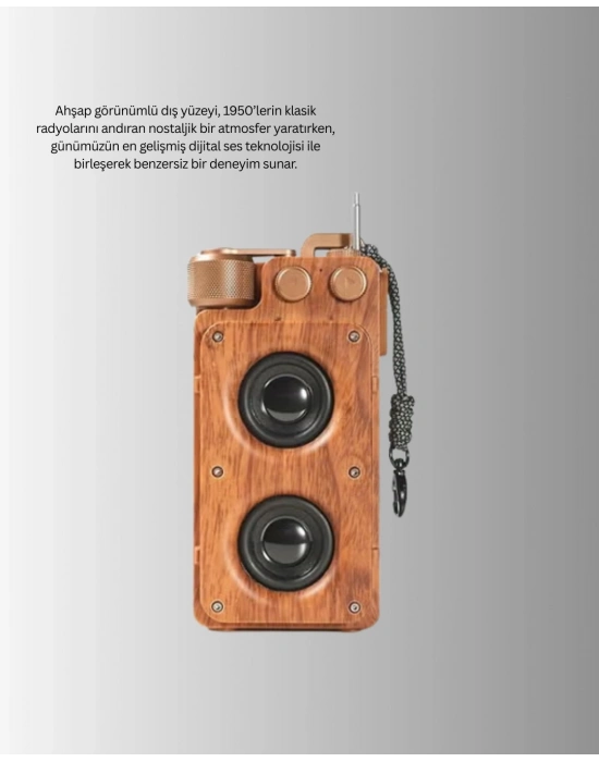 ® Vintage Tasarımlı Bluetooth Hoparlör Uzun Pil Ömürlü ve FM Destekli