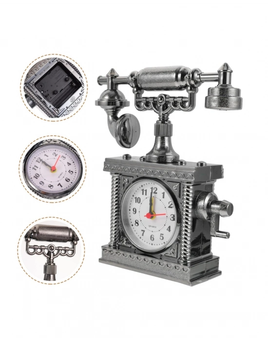 ® Vintage Telefon Tasarımlı Masa Saati ve Çalar Saat Dekoratif Model