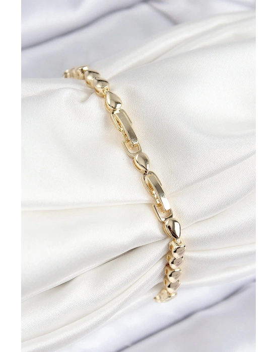 ® VIP Pirinç Zirkon Taşlı Sıralı Damla Model Gold Renk Kadın Bileklik