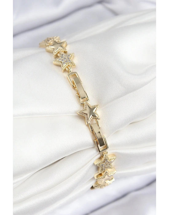 ® VIP Pirinç Zirkon Taşlı Yıldız Model Gold Renk Kadın Bileklik