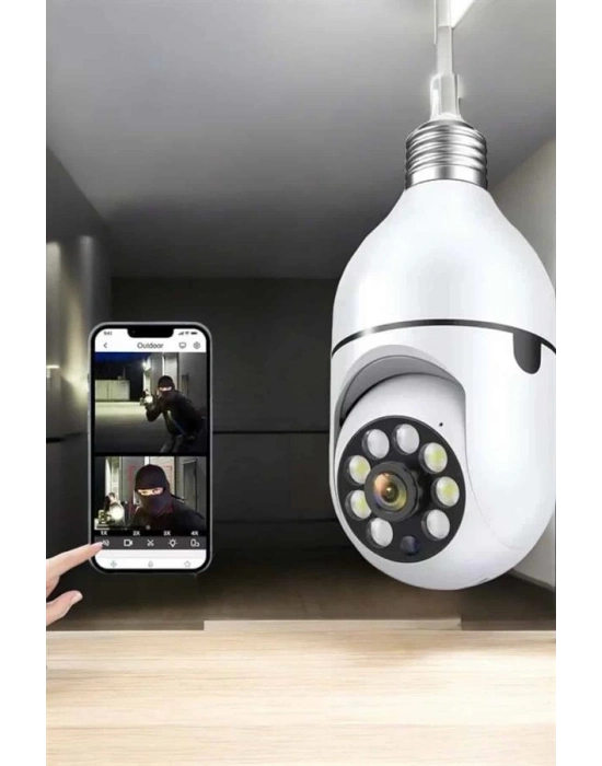 ® Wifi Kamera Duylu Ampul Görünümlü 360 Derece Dönebilen Ev Kamerası