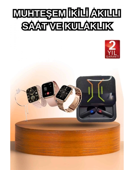 ® Wireless Şarjlı Akıllı Saat ve Dijital Göstergeli Kablosuz Bluetooth Kulaklık Nabız Ölçer