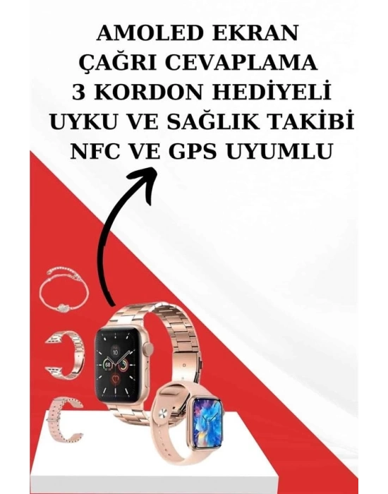 ® Wireless Şarjlı Pembe Akıllı Saat ve Kablosuz Bluetooth Kulaklık Dokunmatik Kontrol