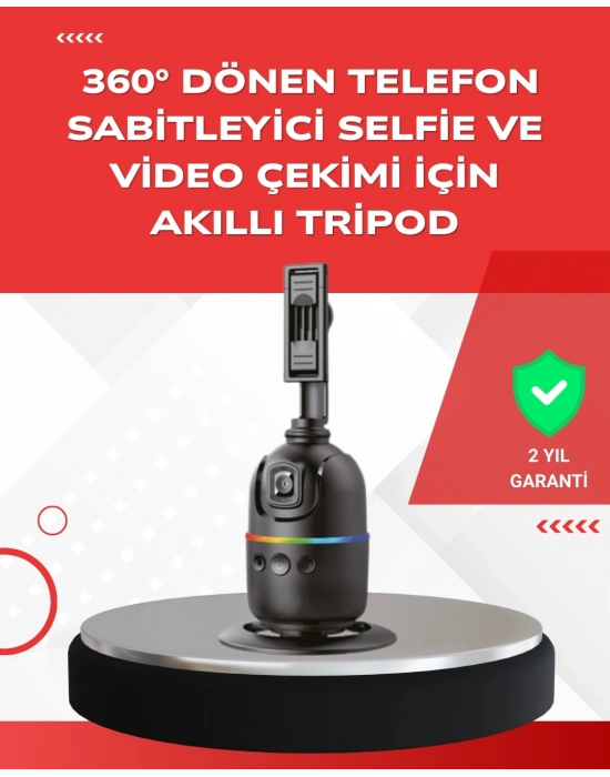 ® Yapay Zeka Destekli Yüz Takip Özellikli 360 Derece Dönen Masaüstü Telefon Sabitleyici