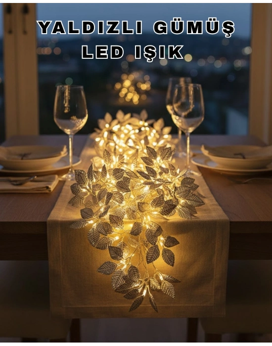 Yaprak Şekilli Gümüş LED Işık Pilli Dekoratif Aydınlatma