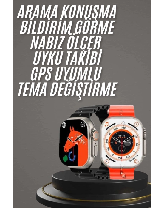 ® Yeni Model Akıllı Saat Ultra Smart Watch Gümüş Kasa 45mm Titreşim