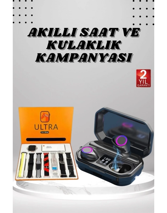 ® Yeni Nesil Akıllı Saat ve Bluetooth Kulaklık Kampanyası Dijital Göstergeli Powerbankli