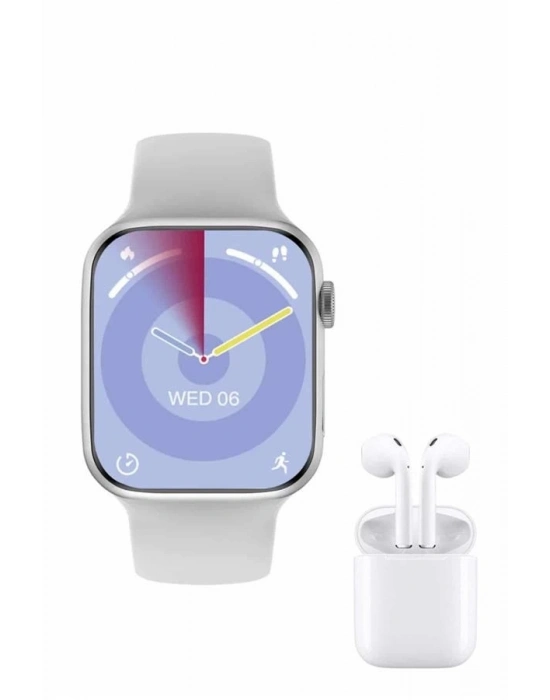 ® Yeni Nesil Akıllı Saat Ve Kulaklık Seti Gümüş Kasa Zarif Tasarım Çok Fonksiyonlu