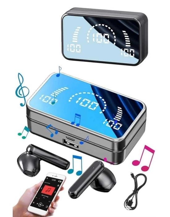 ® Yeni Nesil Kablosuz Kulaklık Aynalı Powerbank Özellikli Bluetooth Bağlantılı Dijital Göstergeli
