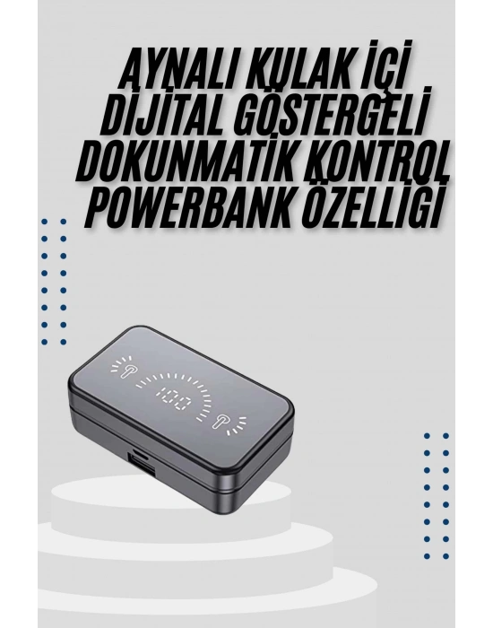 ® Yeni Nesil Kablosuz Kulaklık Aynalı Powerbank Özellikli Bluetooth Bağlantılı Dijital Göstergeli