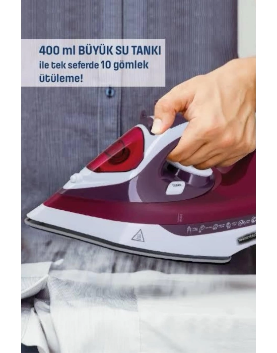 ® Yeni Nesil Kırmızı Buharlı Ütü 2200 Watt Seramik Tabanlı Yüksek Buhar Gücü