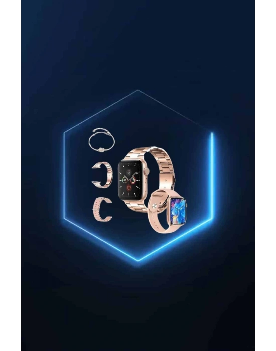 ® Yeni Nesil Pembe Dokunmatik Ekran Akıllı Saat ve Oyuncu Kulaklığı Kablosuz Bluetooth Kulaklık