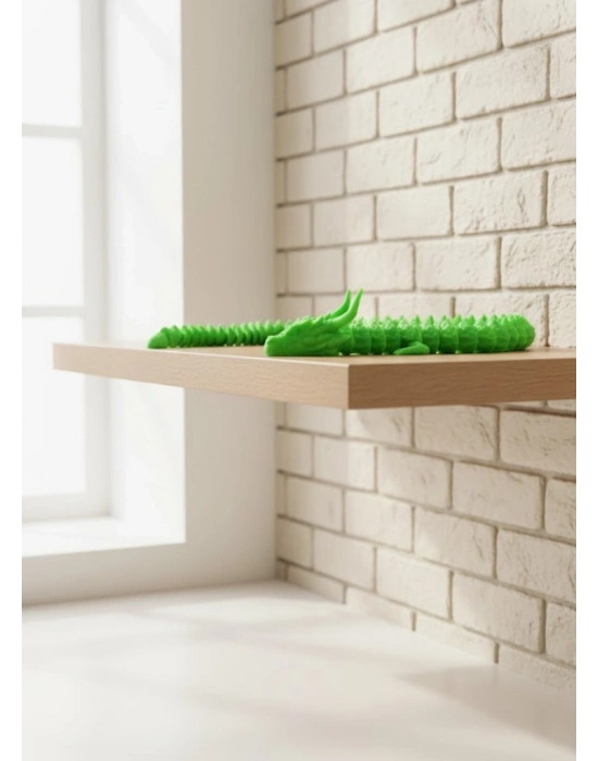 ® Yeşil Hareketli Ejderha Figürü Esnek Gövdeli Fantastik Dekor 60 cm