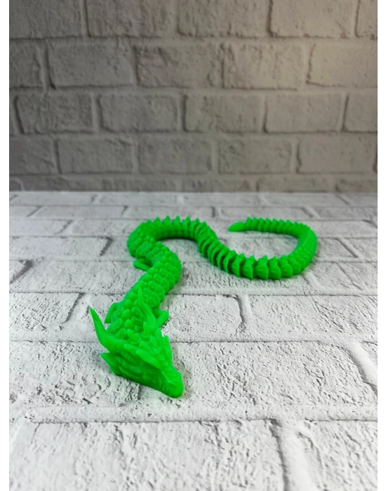® Yeşil Hareketli Ejderha Figürü Esnek Gövdeli Fantastik Dekor 60 cm