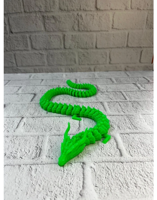 ® Yeşil Hareketli Ejderha Figürü Esnek Gövdeli Fantastik Dekor 60 cm