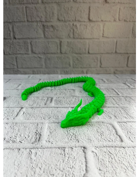 ® Yeşil Hareketli Ejderha Figürü Esnek Gövdeli Fantastik Dekor 60 cm