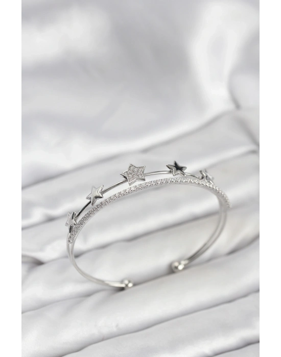 ® Yıldız Model Gümüş Renk Pirinç Kadın Bileklik