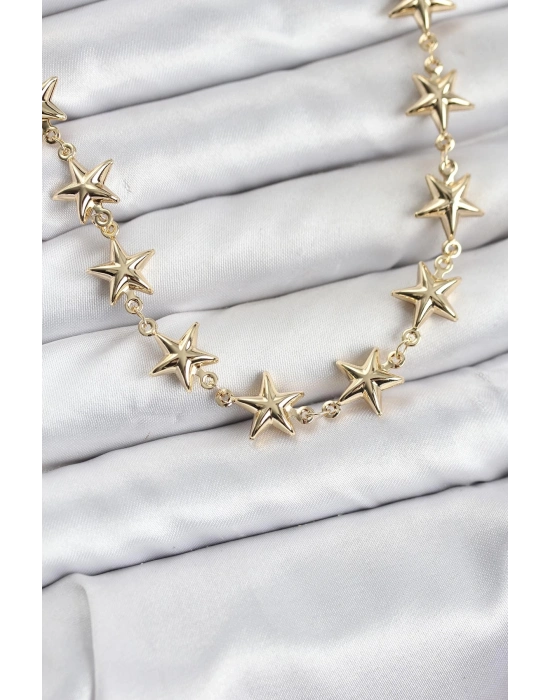 ® Yıldız Model Pirinç Gold Renk Kadın Kolye