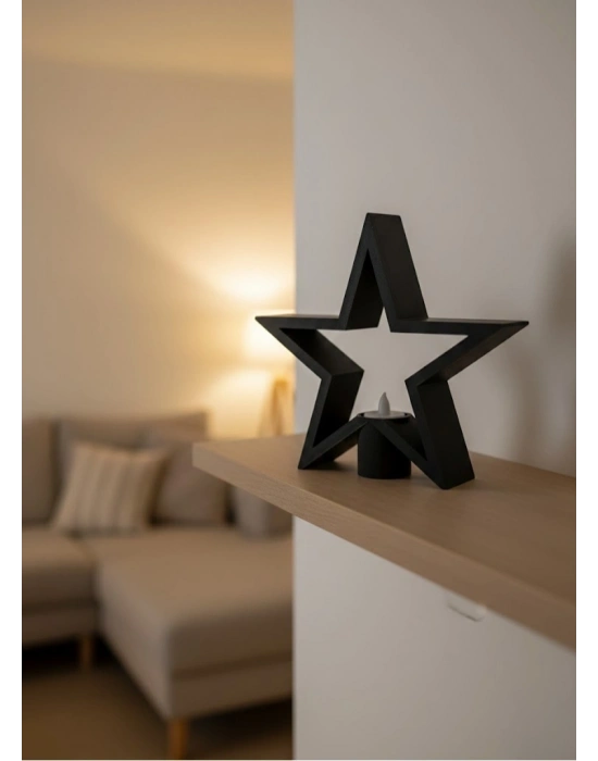 ® Yıldız Mumluk Siyah Modern Salon ve Raf Dekoru