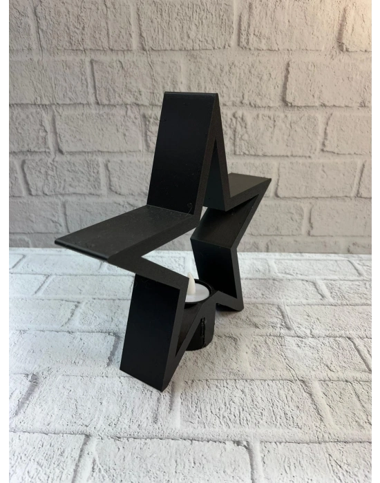 ® Yıldız Mumluk Siyah Modern Salon ve Raf Dekoru