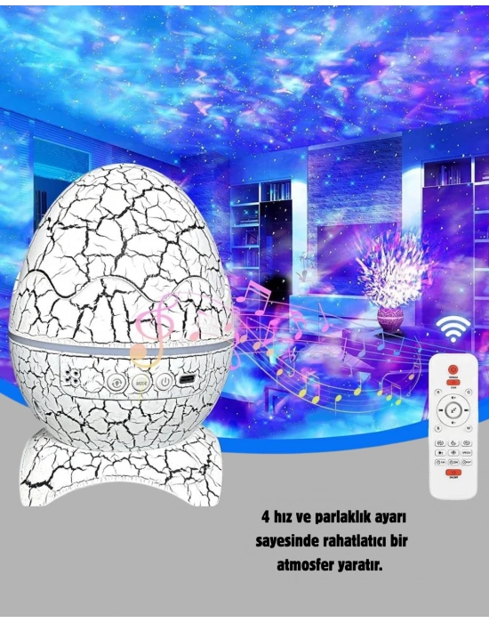 ® Yıldızlı Gökyüzü Dinozor Yumurta Projektör –  Ayarlanabilir Parlaklık ve Hız
