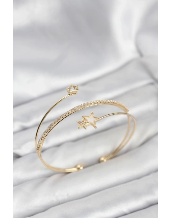 ® Yıldızlı Model Pirinç Gold Renk Kadın Bileklik
