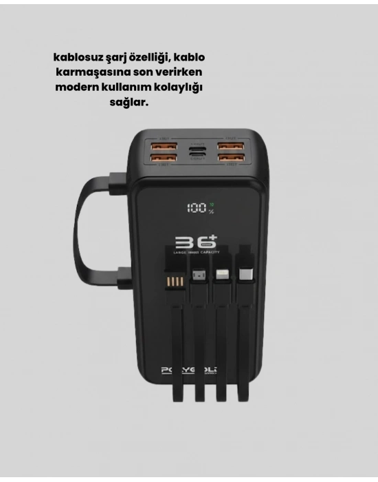 ® Yüksek Kapasite Taşınabilir Şarj Aleti Çoklu Kablo Çıkışlı