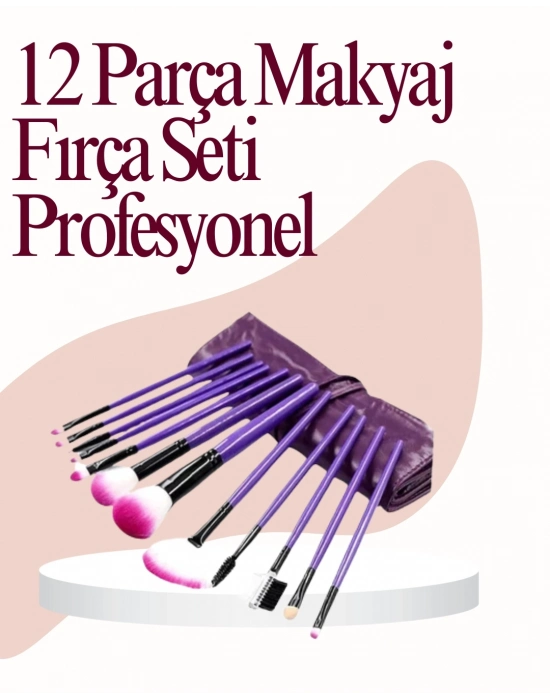 ® Yumuşak Fiber Kıllardan Oluşan 12li Makyaj Fırçası Seti Göz Farı Allık ve Kontür İçin