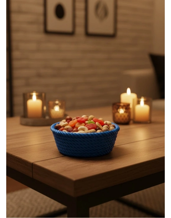 ® Yuvarlak Çerezlik Lacivert Salon ve Masa Üstü Sunum Kasesi