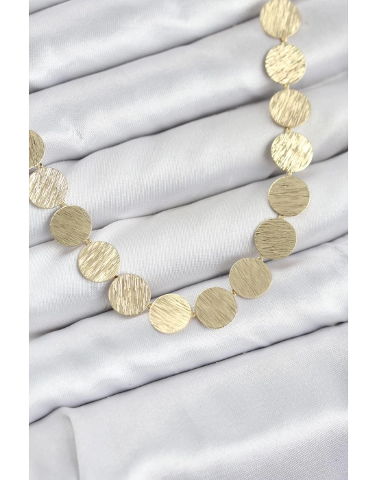 ® Yuvarlak Plaka Model Gold Renk Kadın Kolye