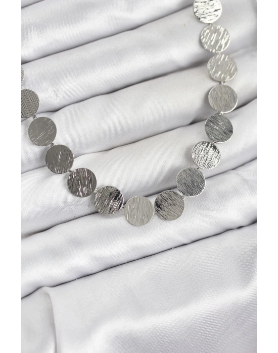 ® Yuvarlak Plaka Model Gümüş Renk Kadın Kolye