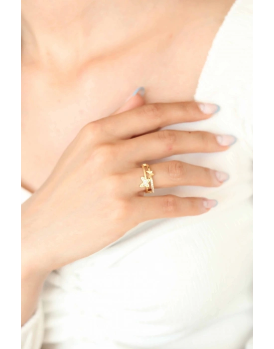 ® Zirkon Taşlı Altın Kaplama Kelebek Kadın Yüzük