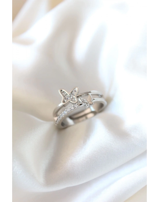 ® Zirkon Taşlı Gümüş Kaplama Kelebekli Kadın Yüzük