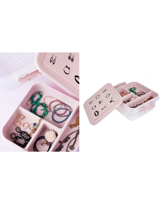 Bijuteri Mücevher Kutusu - Çok Amaçlı Bölmeli Takı Saklama Kutusu